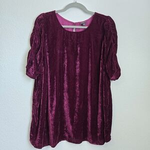 Torrid Burgundy Cinced Puff Sleeve Velour Short Sleeve Top Size 0